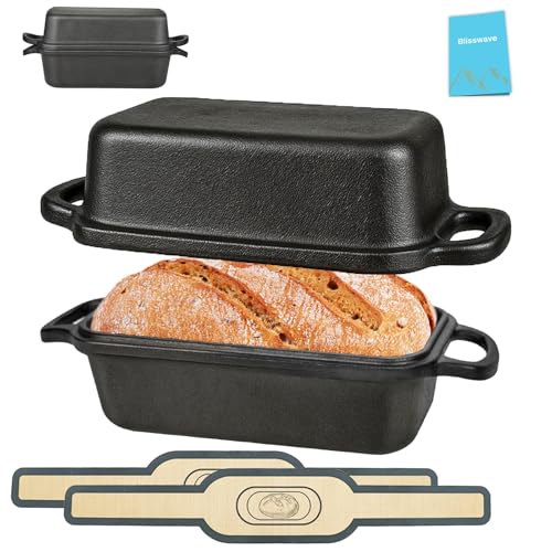 Cast Iron Bread Pan with Lid 9"X5", Set of 2 (Black) L44086