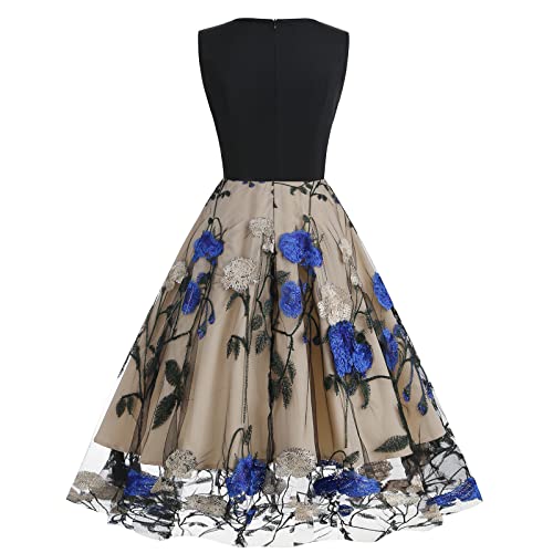 V Neck Sleeveless Mesh Floral Embroidery Dress D9590