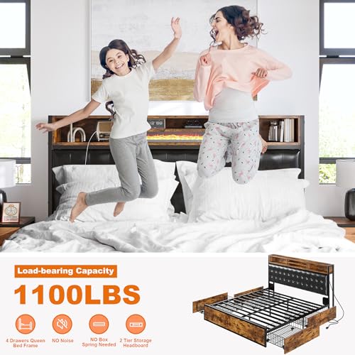 Queen Bed Frame with 4 Drawers Upholstered Q976627