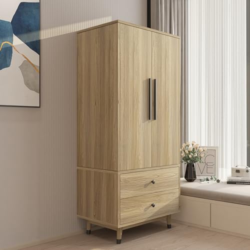 Oak 4 Door Armoire Wardrobe with 2 Drawers B74040
