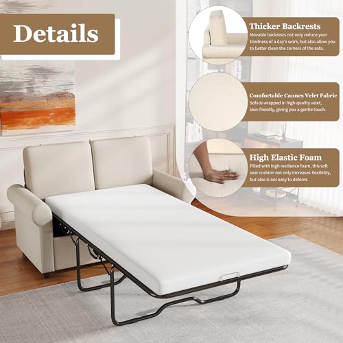Beige Pull Out Sofa Bed with Twin Size Mattress Pad T45540