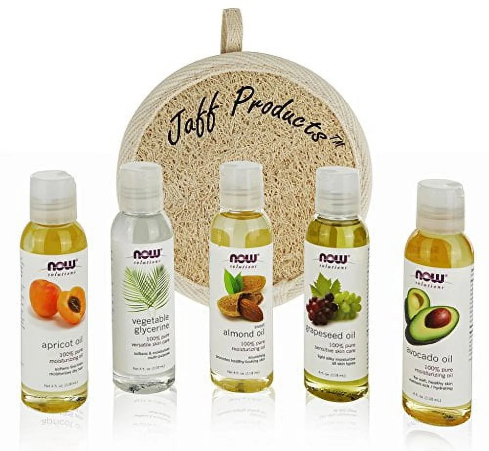 5 Pack Carrier Oil Gift Set: Almond Oil, Grapeseed Oil, Avocado Oil, Apricot Oil, Vegetable Glycerine Oil 4 Oz O62629