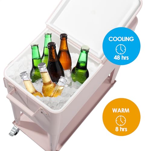 80 Quart Rolling Ice Chest on Wheels Drink Cooler Cart with Shelf H738235