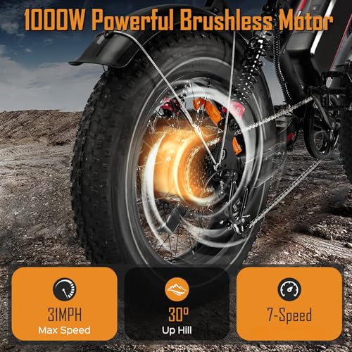 1000W 20" Fat Tire 48V 17.5AH Removable Battery Electric Bike D412524