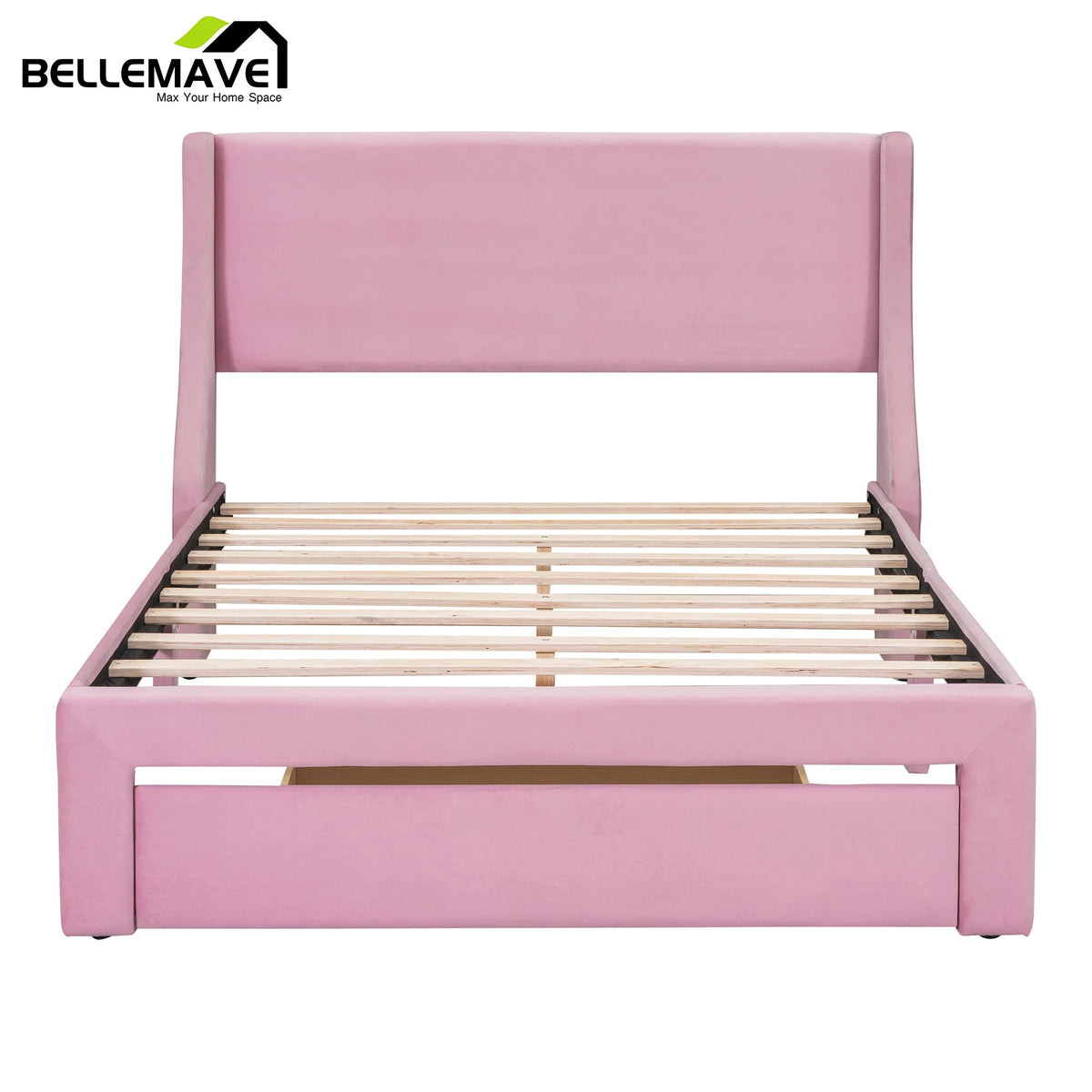 Full Size Pink Velvet Platform Bed with Drawer U573404
