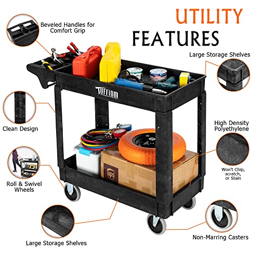Plastic 2-Tier Utility Cart with Deep Shelves B274797