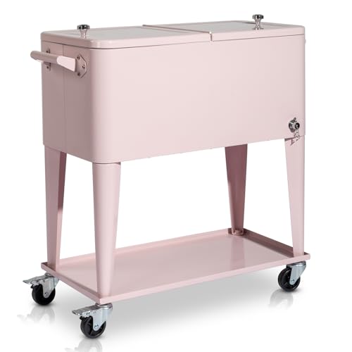 80 Quart Rolling Ice Chest on Wheels Drink Cooler Cart with Shelf H738235