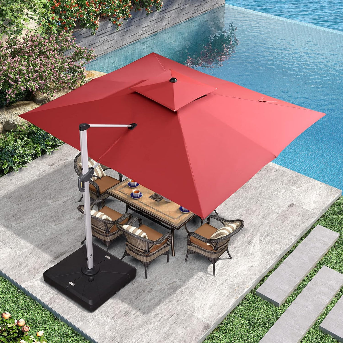 9' X 11' Navy Blue Rectangle Cantilever Patio Umbrella V557