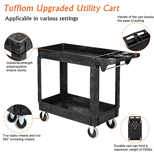 Plastic 2-Tier Utility Cart with Deep Shelves B274797