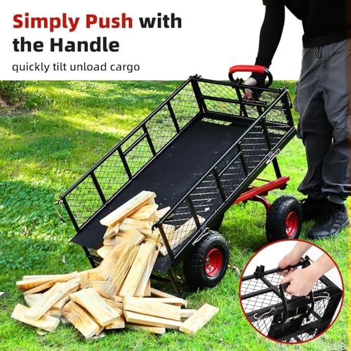 880 lb 10-inch tire steel garden cart with 4-side removable mesh and 180° swivel handle Z6294