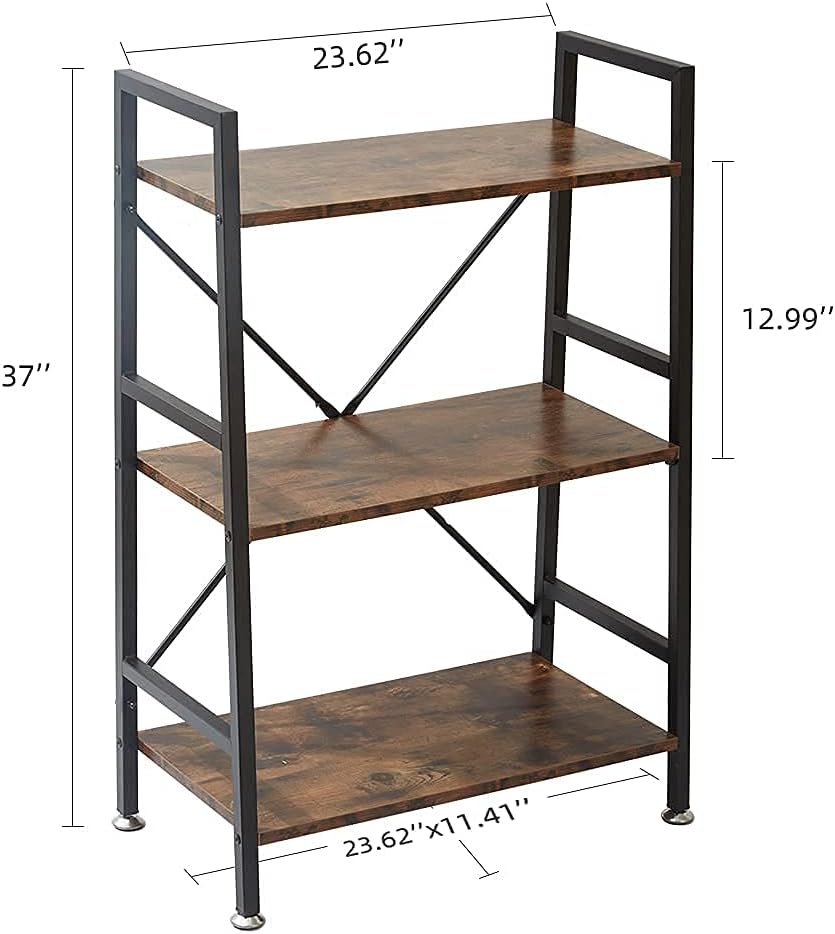 3 Tier Rustic Wood and Metal Bookshelf S9716