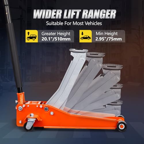 Low Profile Floor Jack, Dual Pistons Quick Lift Pump, Orange D92674