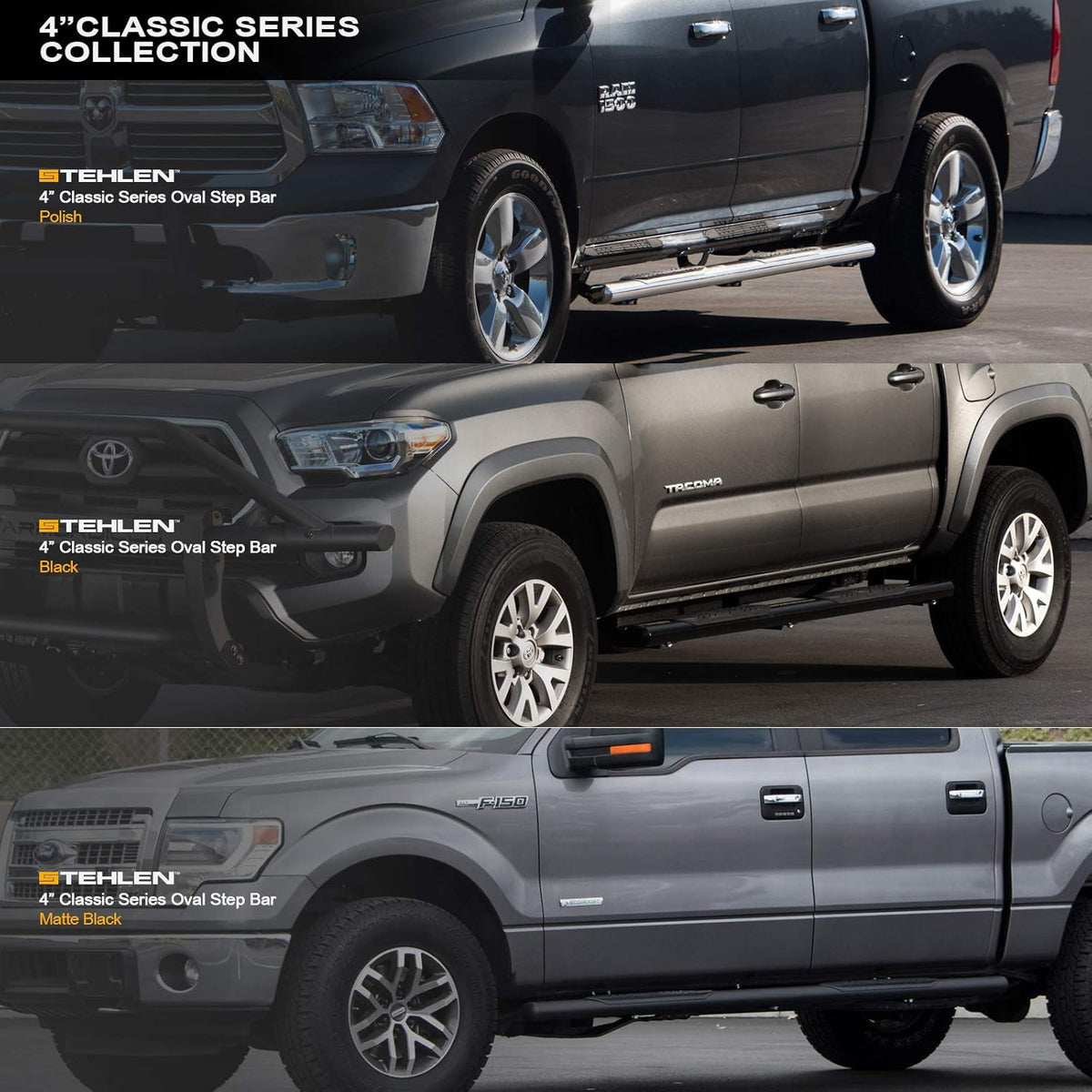 4 Oval Side Step Nerf Bars Matte Black Crew Cab K225