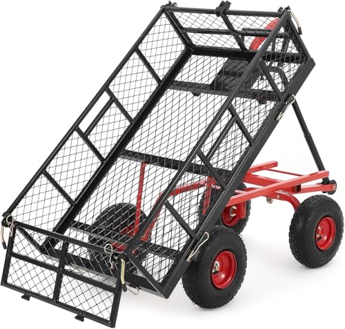 880 lb 10-inch tire steel garden cart with 4-side removable mesh and 180° swivel handle Z6294