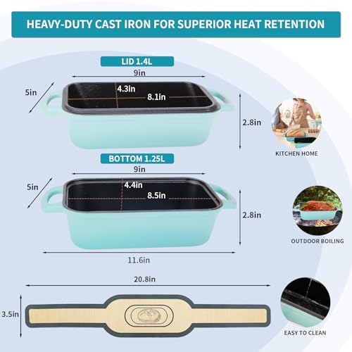 Cast Iron Bread Pan with Lid 9"X5", Set of 2 (Black) L44086