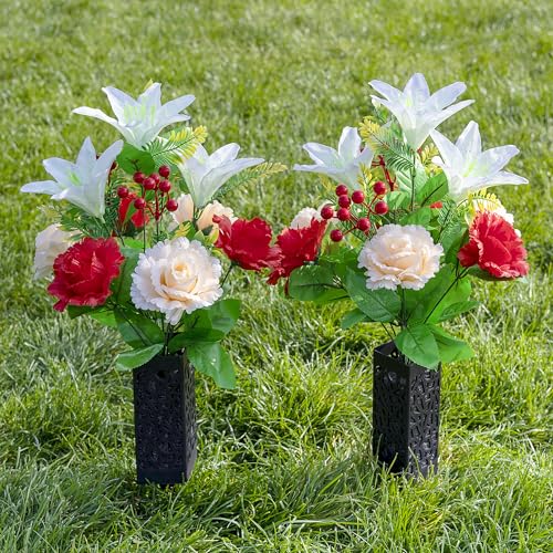 Red+White Lily Artificial Silk Rose and Lily Saddle M202121