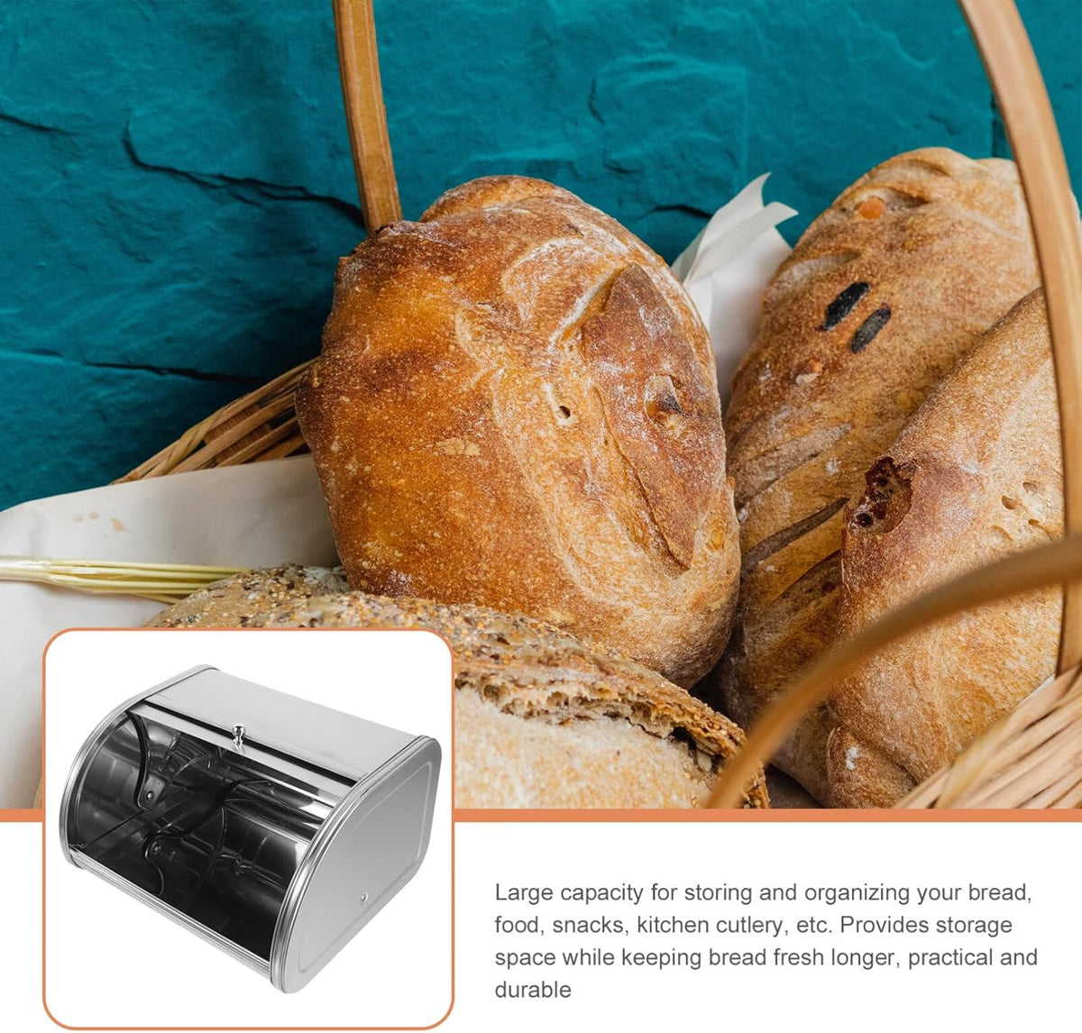 Stainless Steel Bread Storage Container Box with Cover Q39899