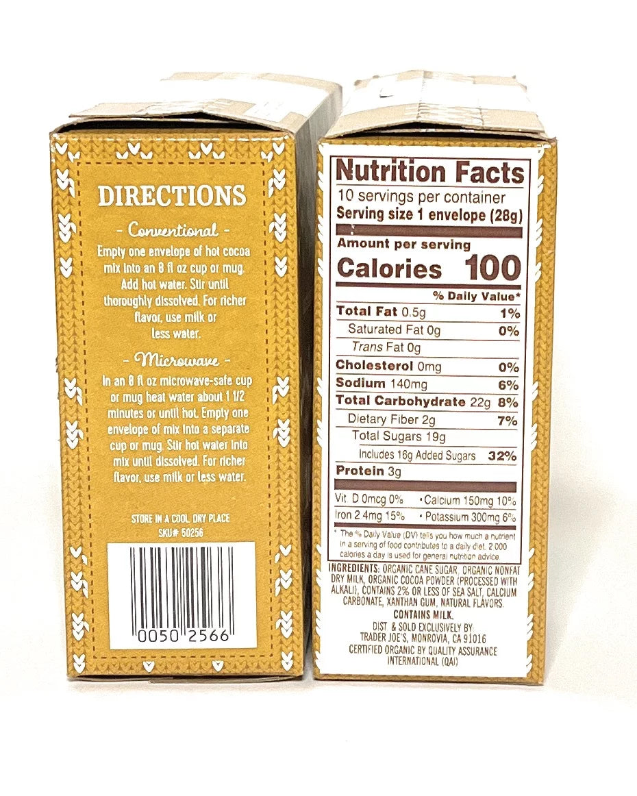 Organic Hot Cocoa Mix 10 Oz Box - 10 Envelopes per Box (Pack of 2) L160