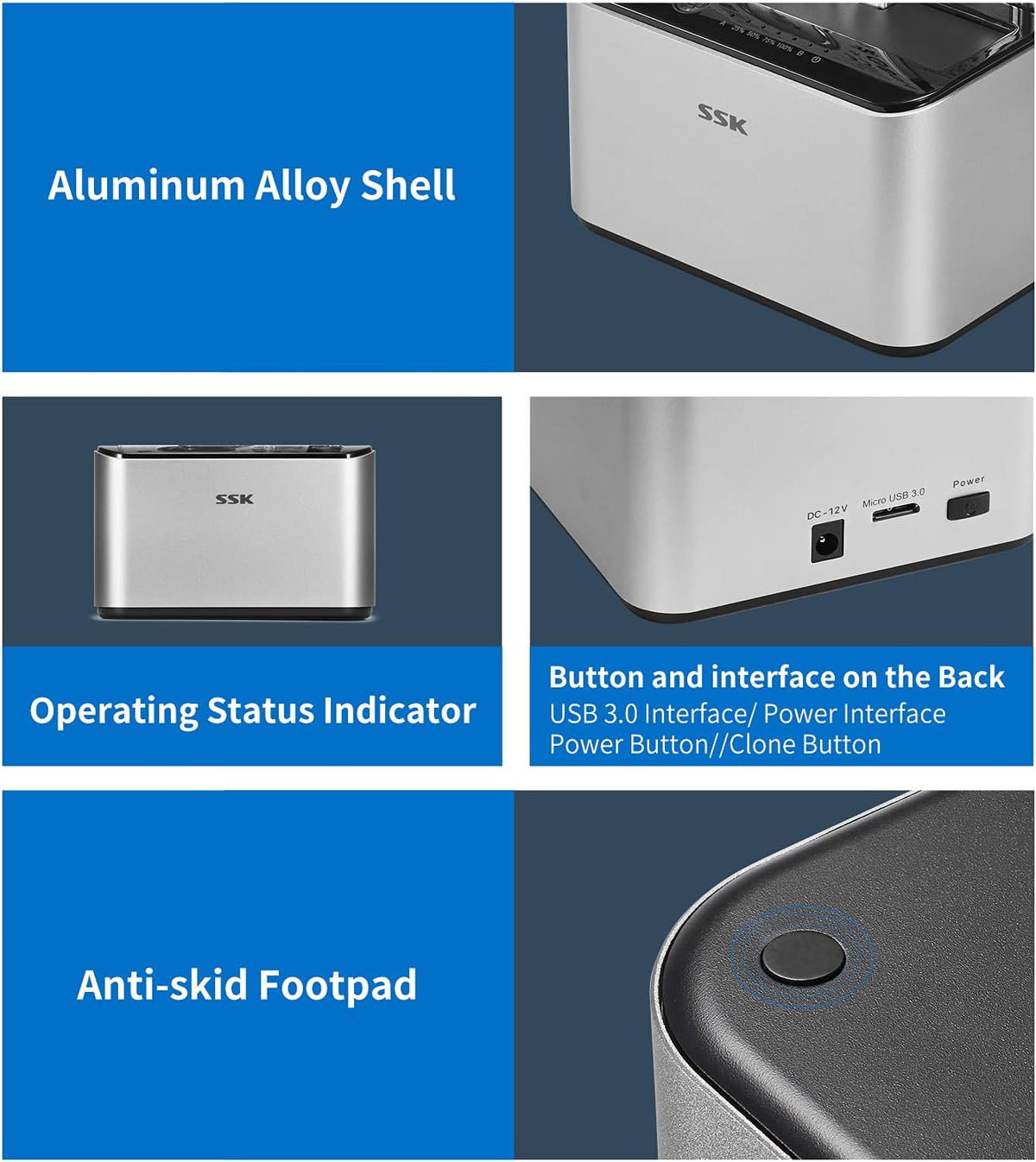 Aluminum USB 3.0 to SATA Dual Bay Hard Drive Docking Station S8284