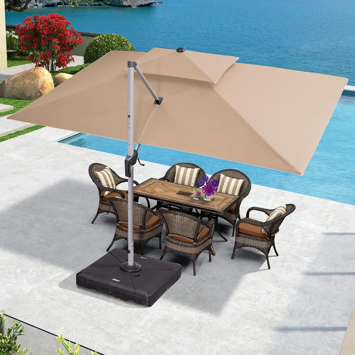 9' X 11' Navy Blue Rectangle Cantilever Patio Umbrella V557