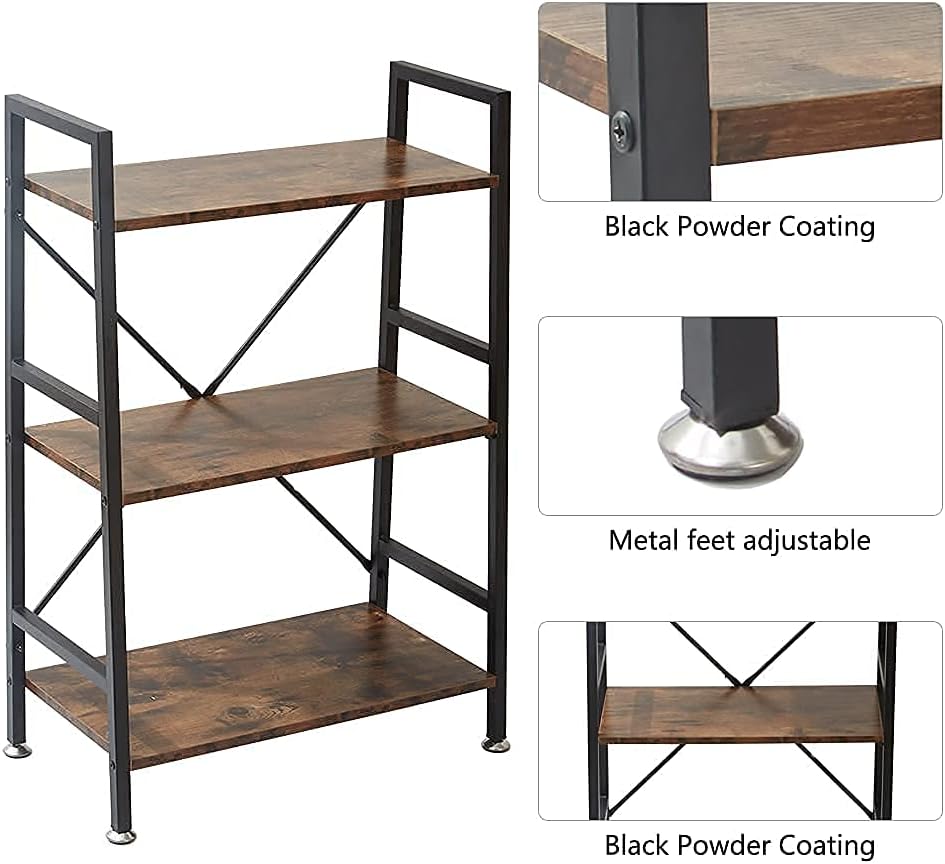 3 Tier Rustic Wood and Metal Bookshelf S9716