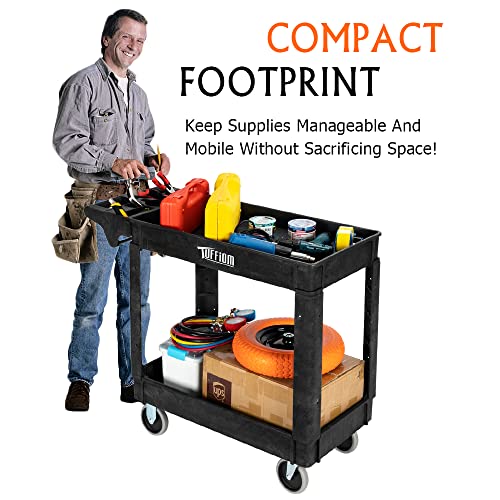 Plastic 2-Tier Utility Cart with Deep Shelves B274797