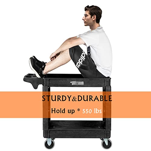 Plastic 2-Tier Utility Cart with Deep Shelves B274797
