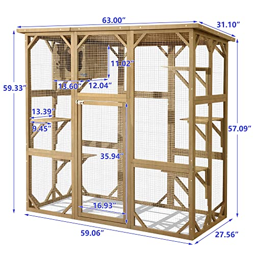 70 Inch Wooden Catio with Resting Box and 6 Jumping Platforms Y40050