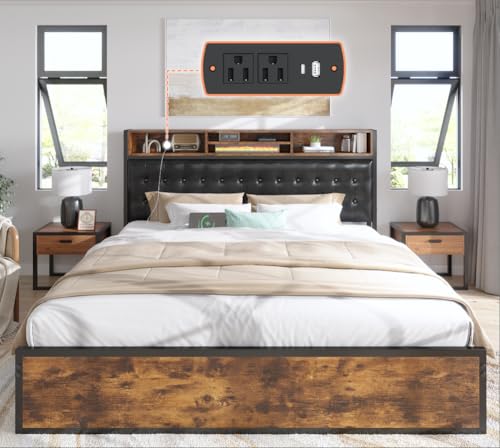 Queen Bed Frame with 4 Drawers Upholstered Q976627
