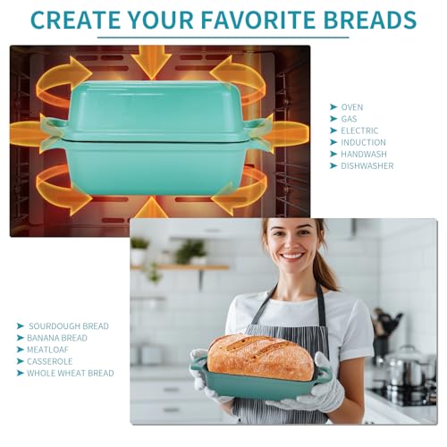 Cast Iron Bread Pan with Lid 9"X5", Set of 2 (Black) L44086