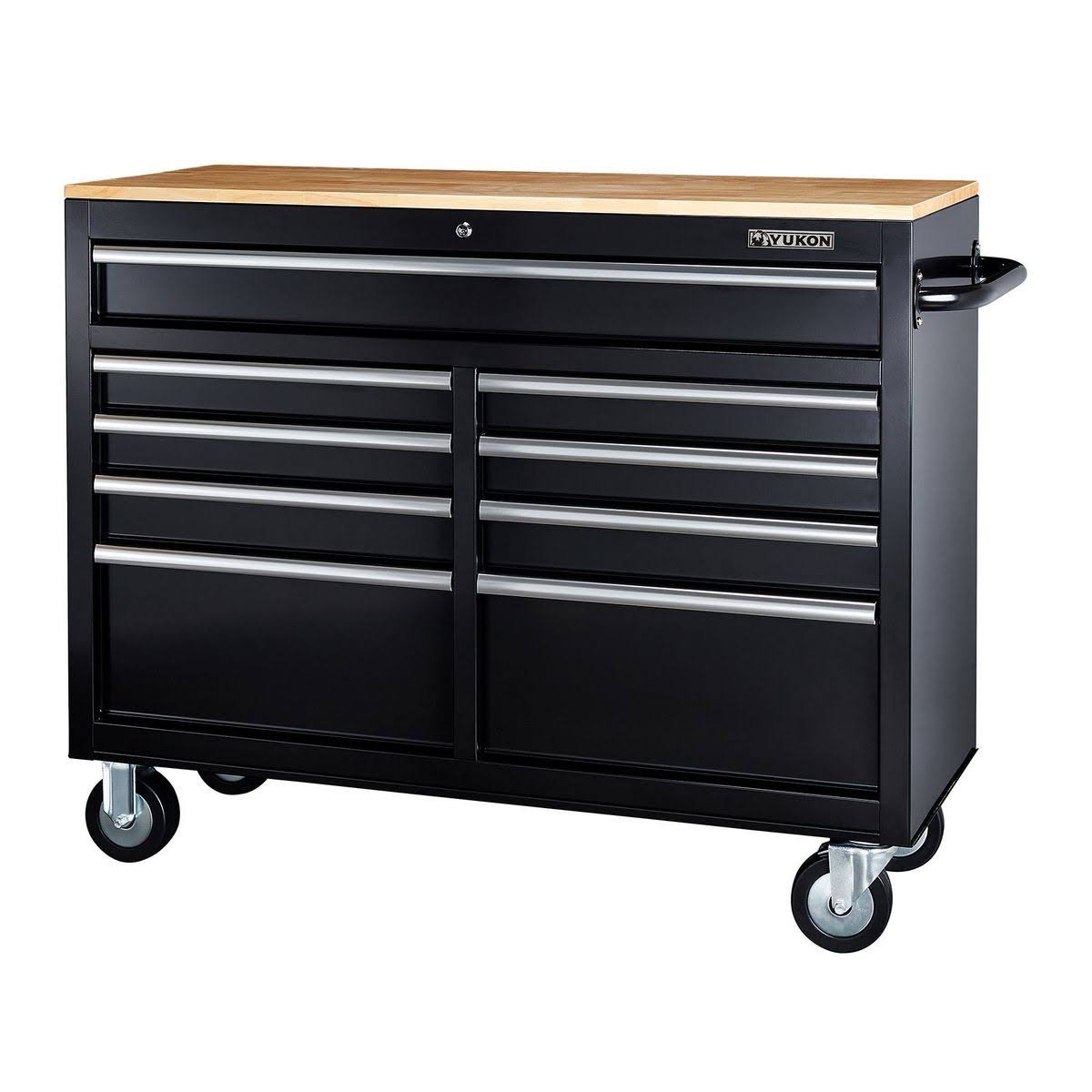 Black 9-Drawer Mobile Storage Cabinet with Solid Wood Top A7701