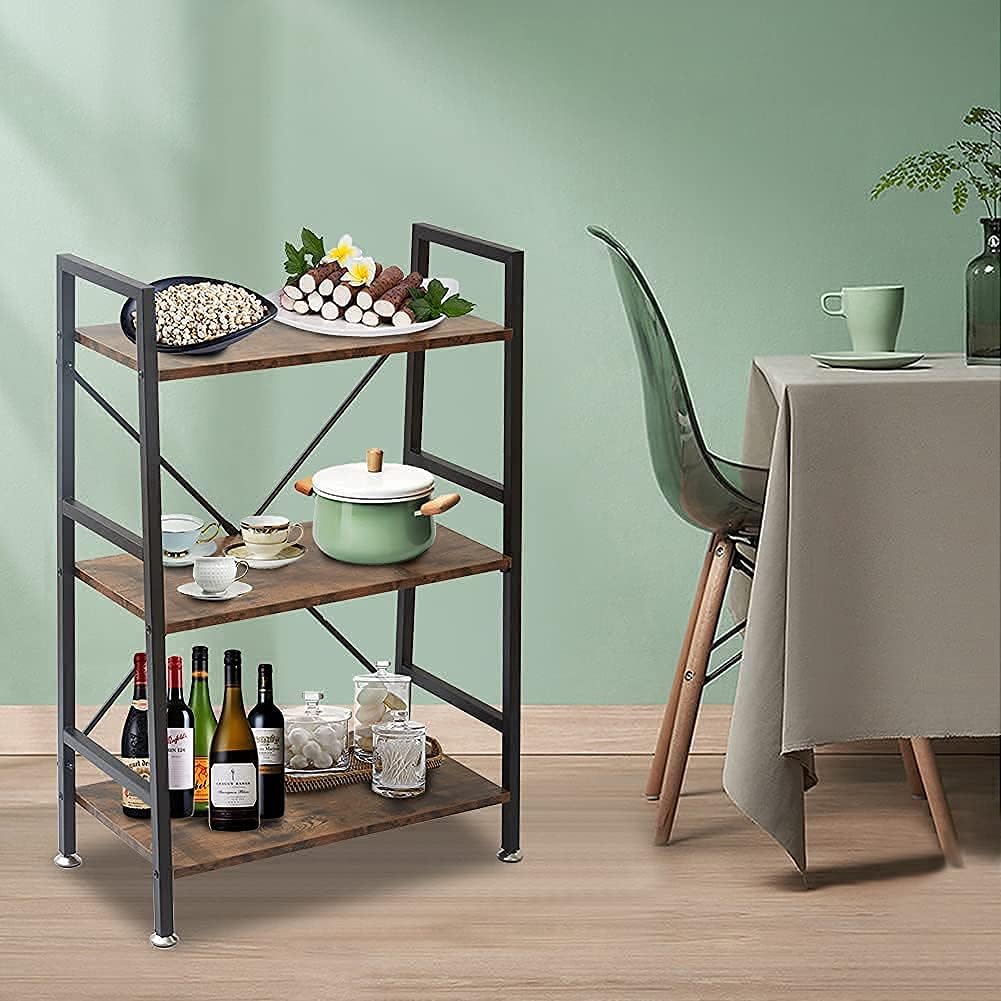 3 Tier Rustic Wood and Metal Bookshelf S9716