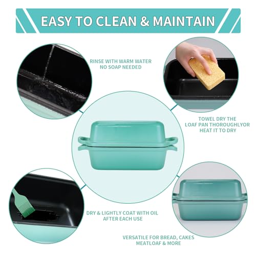 Cast Iron Bread Pan with Lid 9"X5", Set of 2 (Black) L44086