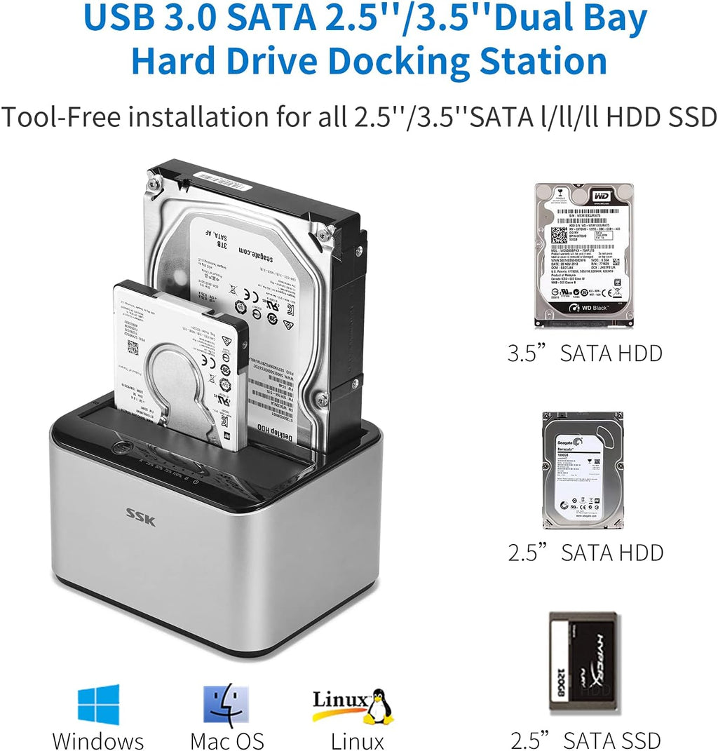Aluminum USB 3.0 to SATA Dual Bay Hard Drive Docking Station S8284