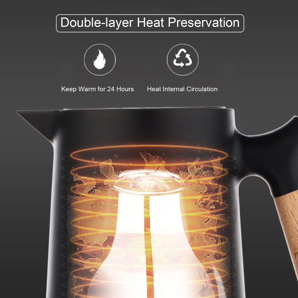 Large Thermal Coffee Carafe Double Walled Glass Liner Insulation Pot Q30147