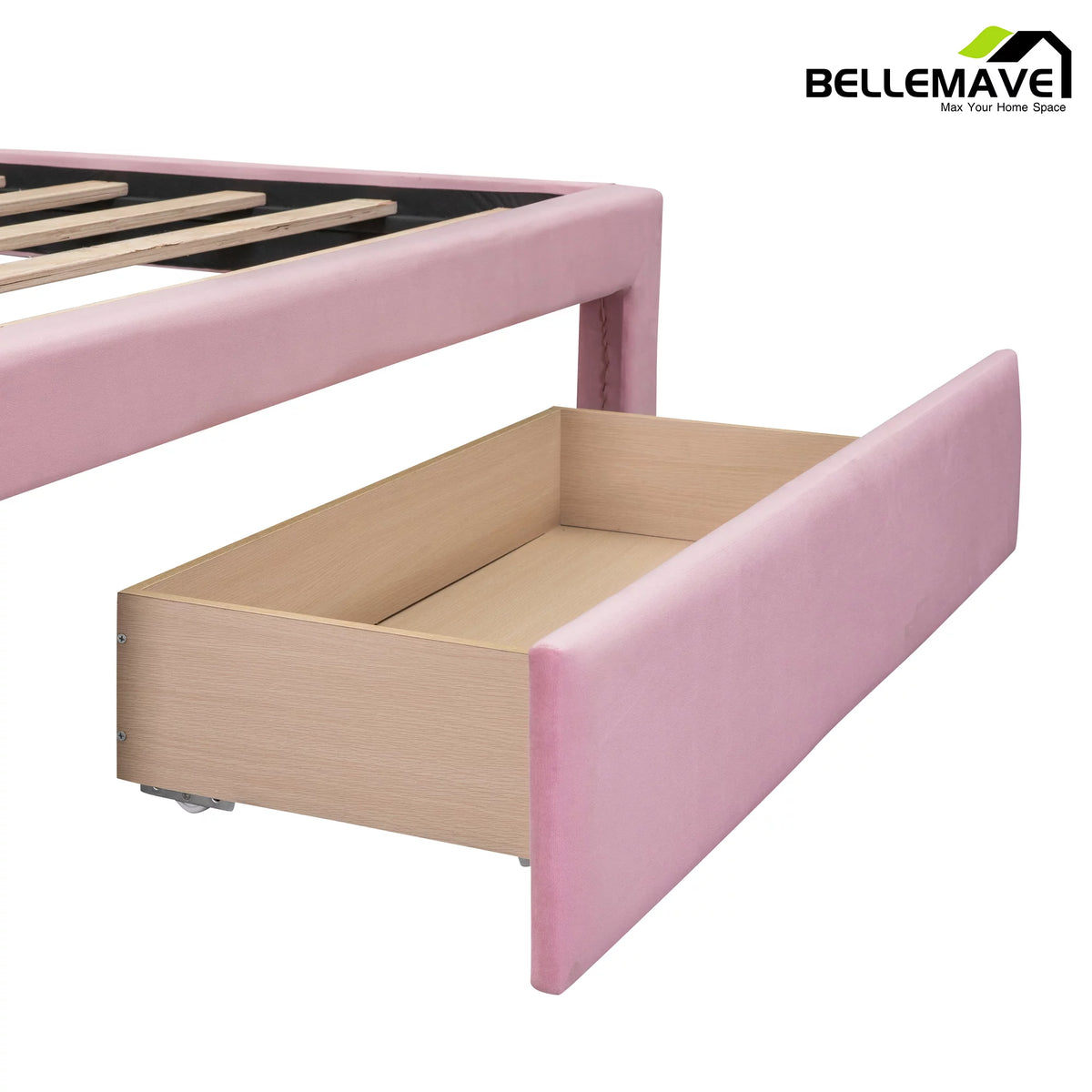 Full Size Pink Velvet Platform Bed with Drawer U573404