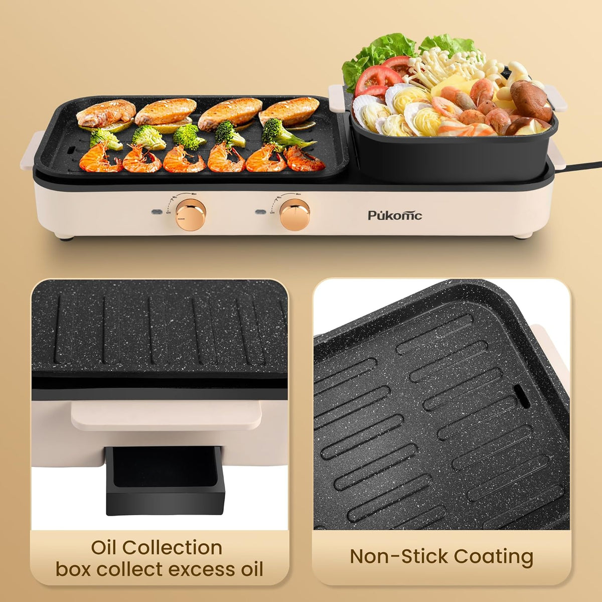 2 in 1 Electric Hot Pot with Grill, Non-Stick Removable Plate O3586