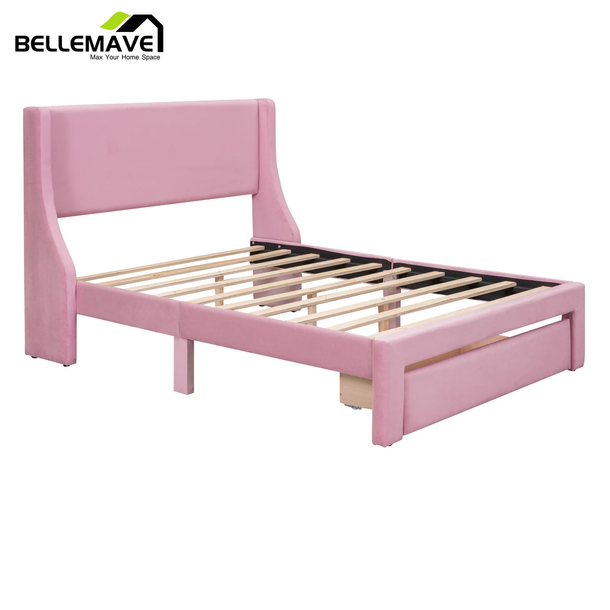 Full Size Pink Velvet Platform Bed with Drawer U573404