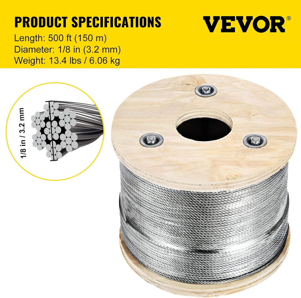 Stainless Steel Cable Railing 1/8x 500ft Wire Rope Y643524