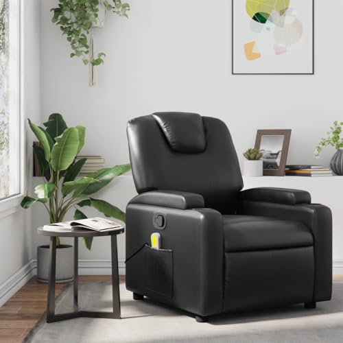 Black Faux Leather Massage Recliner Chair with 6Point Vibration R4873