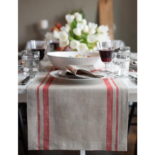 100% Pure Linen Black and Natural French Stripe Table Runner 14 x 60 Inch B76554