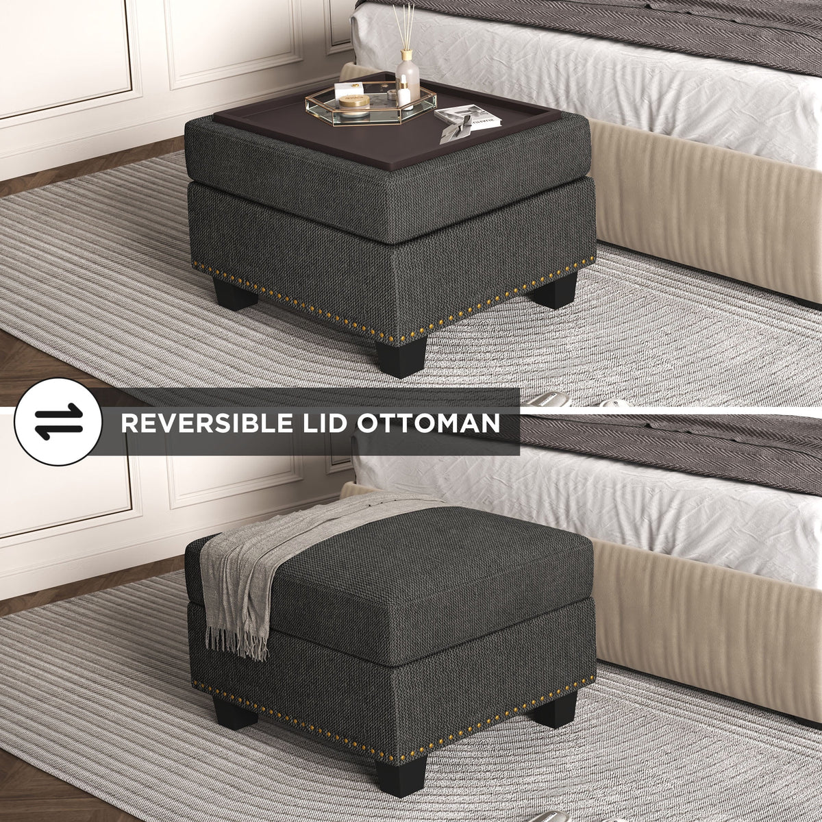 Dark Gray Storage Ottoman R149
