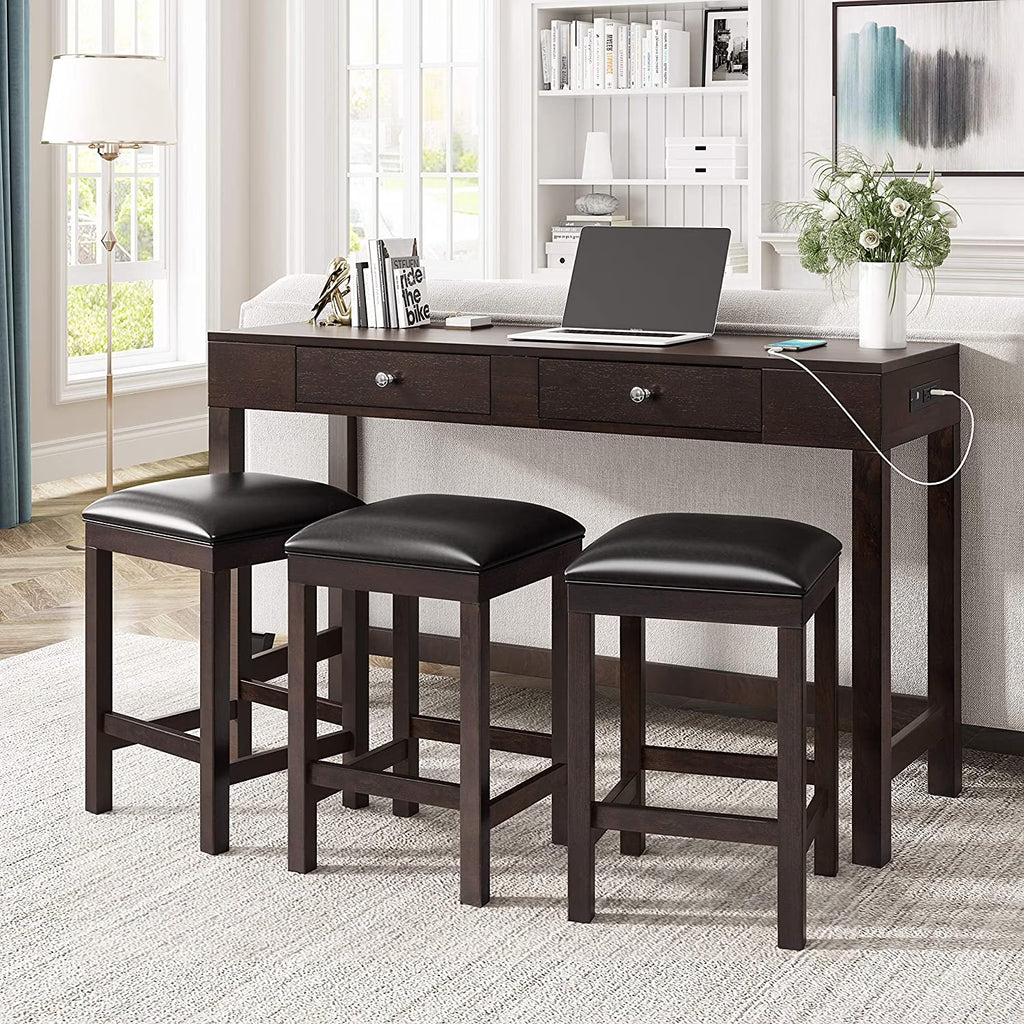 4-Piece Counter Height Dining Table Set with 3 PU Leather Padded Stools V13840