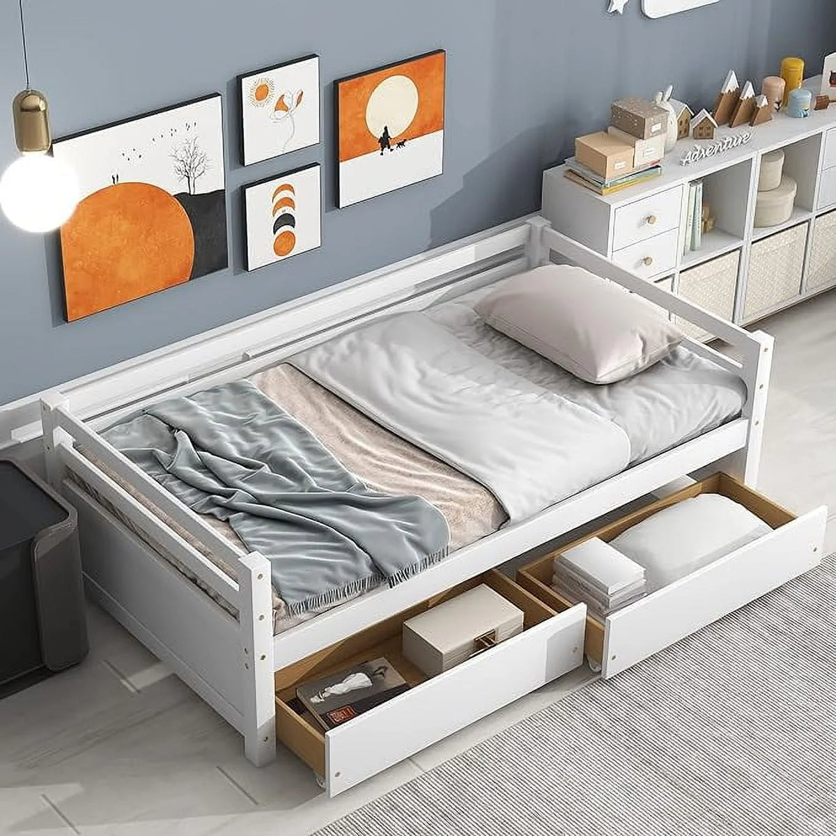 Twin Upholstered Daybed with Storage, Linen Button-Tufted, Double Drawers, Wood Slats, Beige N815672
