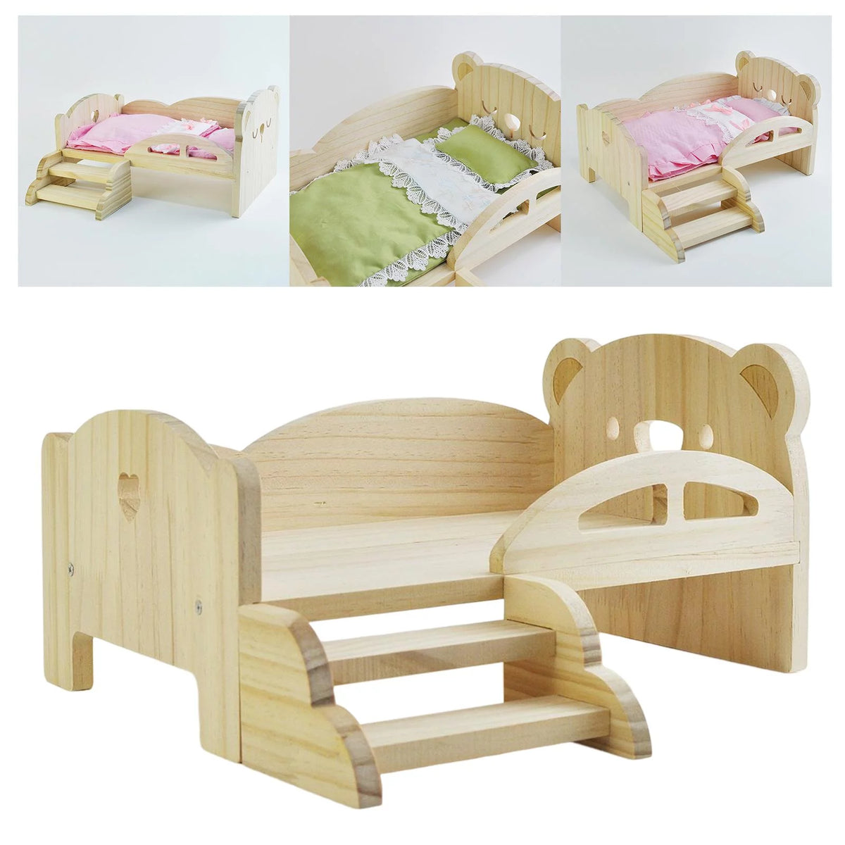 Miniature Wooden Doll Bed with Stairs I32431