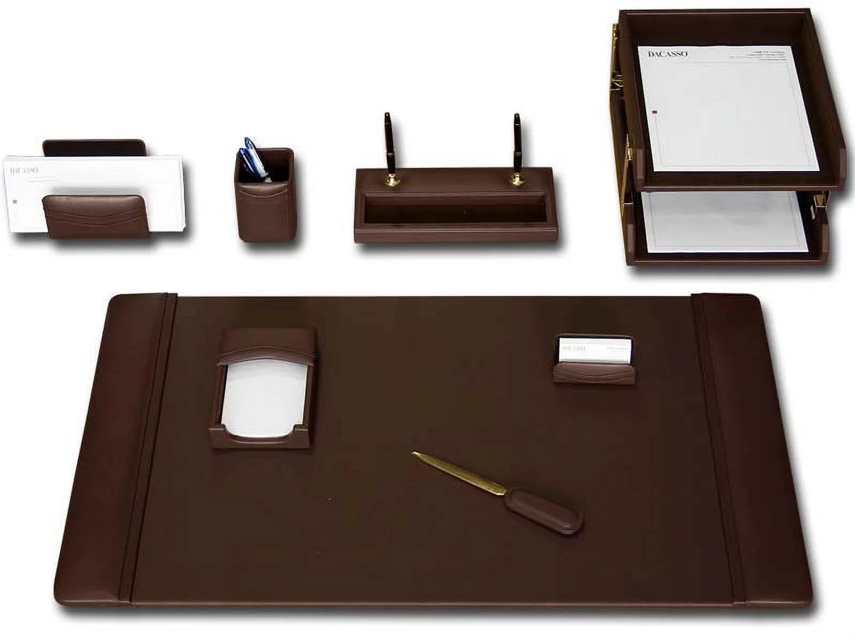 Chocolate Brown Leather 10-Piece Desk Set G545330