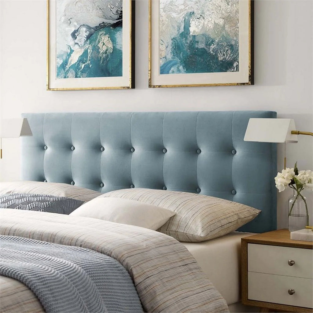 Light Blue Velvet Queen Headboard F264210