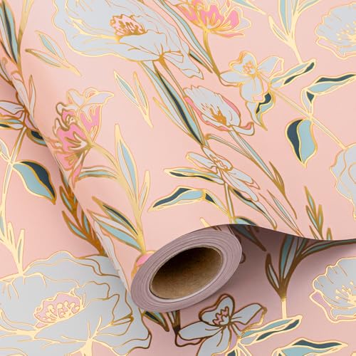 Kraft Floral Wrapping Paper Roll 17 In X 32.8 Ft M526