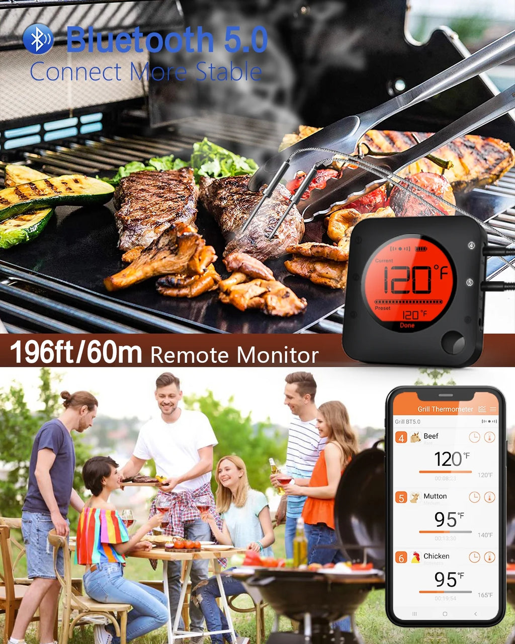 6-Probe Bluetooth Meat Thermometer with LCD Display G336