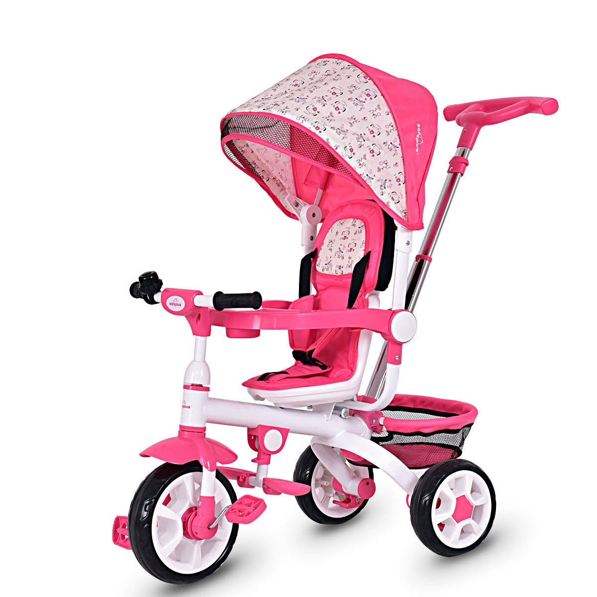 4-in-1 Detachable Baby Stroller Tricycle with Round Canopy Pink H558896